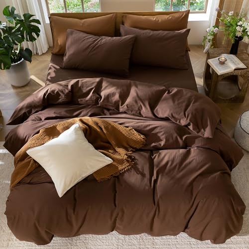 Duvet Cover Set 100% Washed Cotton Linen Like Queen (64 Ounce)