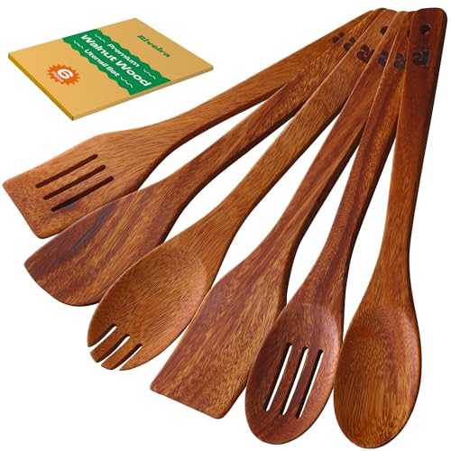 Walnut Wooden Spoons for Cooking Set of 6 (6 Count)