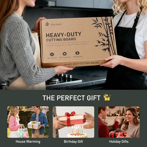 3 Pack Bamboo Cutting Board Set Non Toxic Wooden Cutting Board for Kitchen Non Slip Solid End Grain Thick Wood Juice Groove Chopping Board Edge Grain Teak Smart Marble Flexible Round Stone Metal (3 Count)