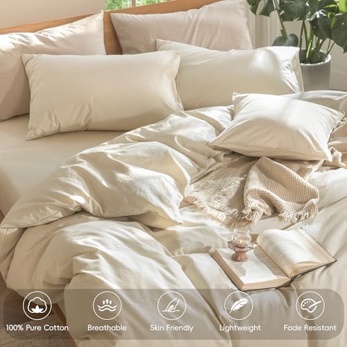 Duvet Cover Set 100% Washed Cotton Linen Like Full (3 Count)