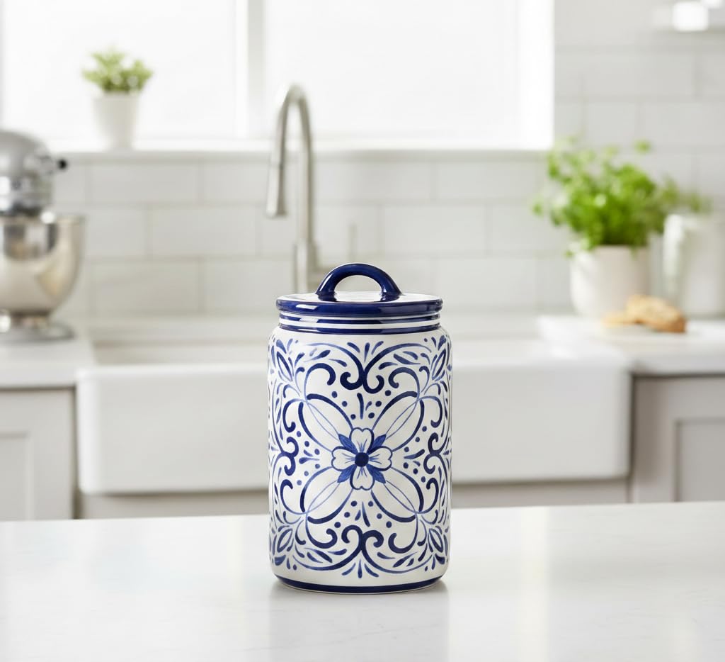 Ceramic Blue and White Talavera Treat Jar with Silcione Seal