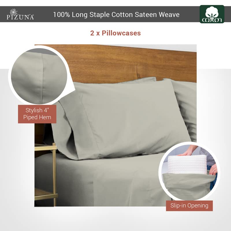 100% Cotton King Size Pillowcases 400 Thread Count Silver (2 Count)