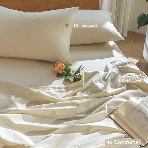 Duvet Cover Set 100% Washed Cotton Linen Like Twin (2 Count)