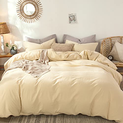 Duvet Cover Set 100% Washed Cotton Linen Like King