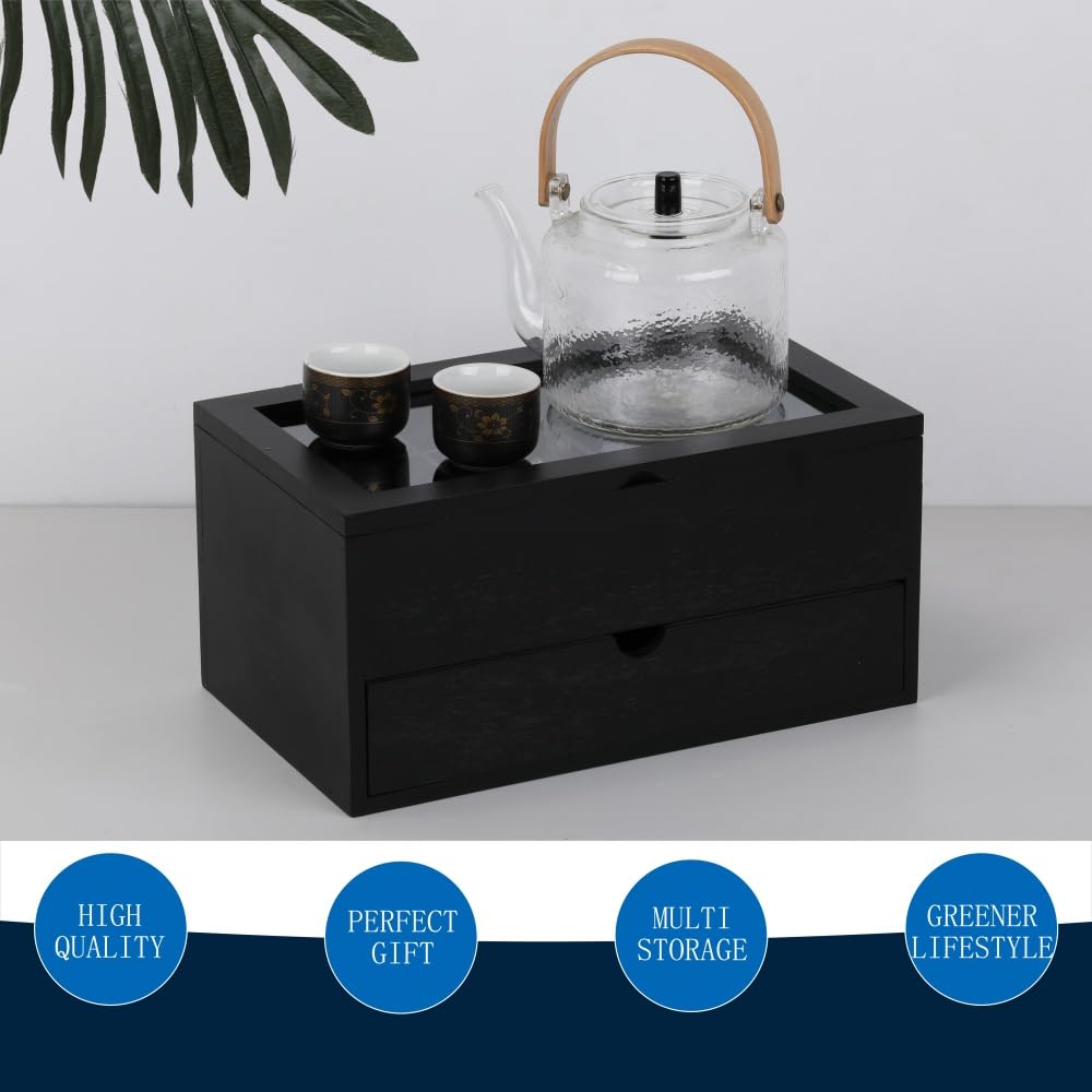 Tea Organizers with Drawer Wooden Tea Box