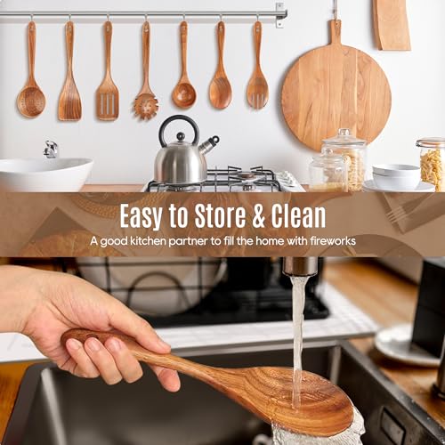 7 PCS Wooden Spoons for Cooking Natural Teak Kitchen Utensils Set (7 Count)