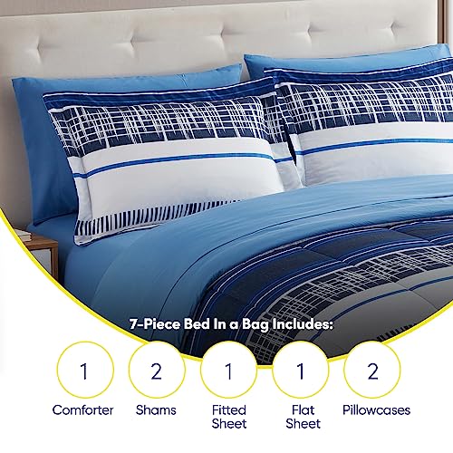 7 Piece Comforter Set Bag Solid Color All Season Soft Down Alternative Blanket & Luxurious Microfiber Bed Sheets