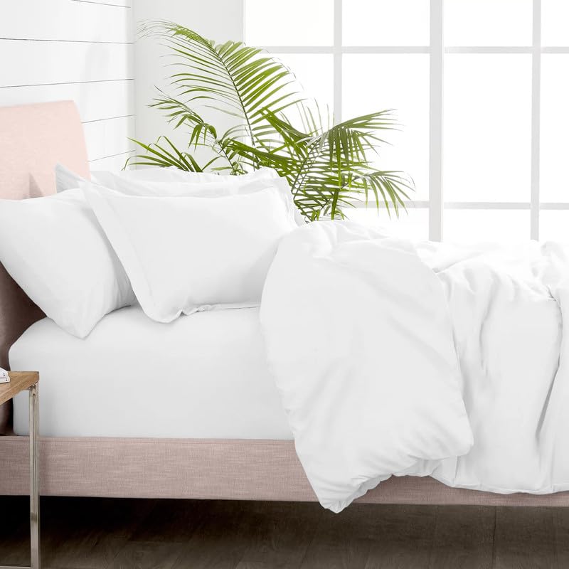 100% Cotton King Duvet Cover Set + Fitted Sheet 400TC White