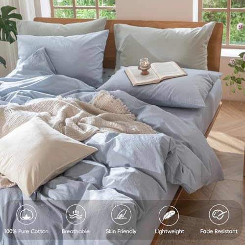 Duvet Cover Set 100% Washed Cotton Linen Like Oversized King Plus (3 Piece Set)