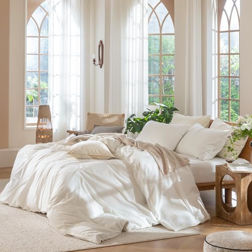 Duvet Cover Set 100% Washed Cotton Linen Like Oversized Queen (3 Piece Set)