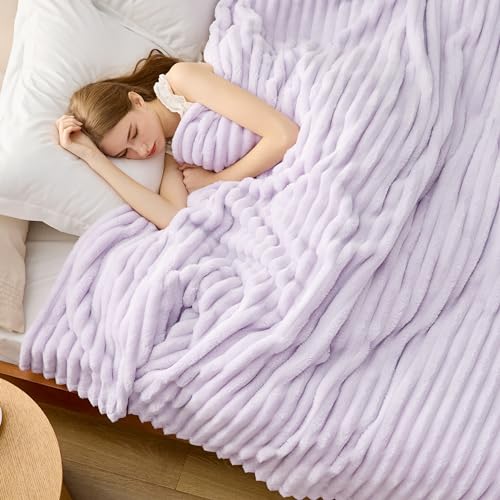 Soft Full Size Fleece Blankets for Bed Lavender Fog 84"x90"