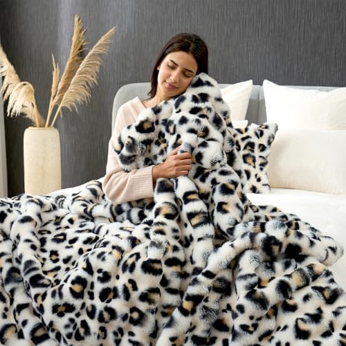 Leopard Print Faux Fur Throw Blanket for Couch