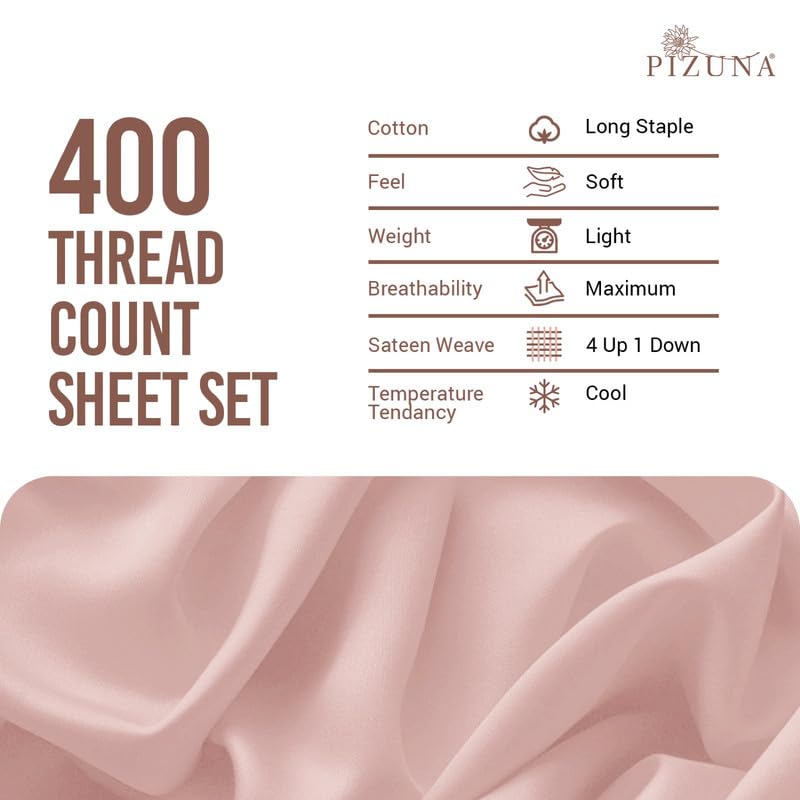 100% Cotton Sheets Set California King 400 Thread Count Light Pink