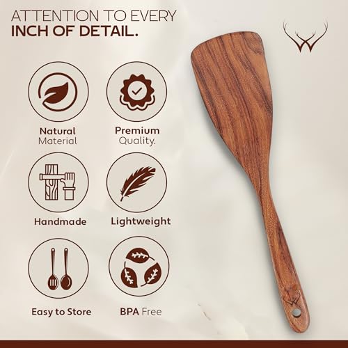 9 Pcs Teak Wooden Spoons for Cooking with Rest (9 Count)