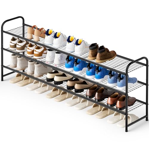3 Tier Long Shoe Rack for Closet Metal Shoe Organizer for Entryway