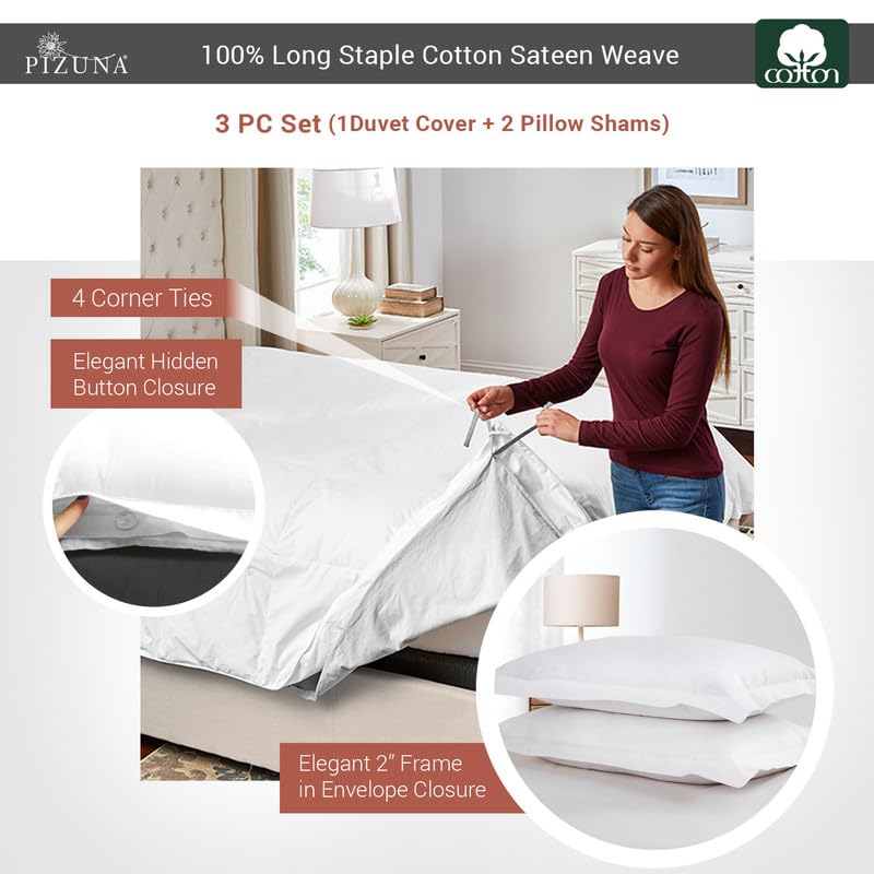 100% Cotton Queen Duvet Cover Set 400 Thread Count White