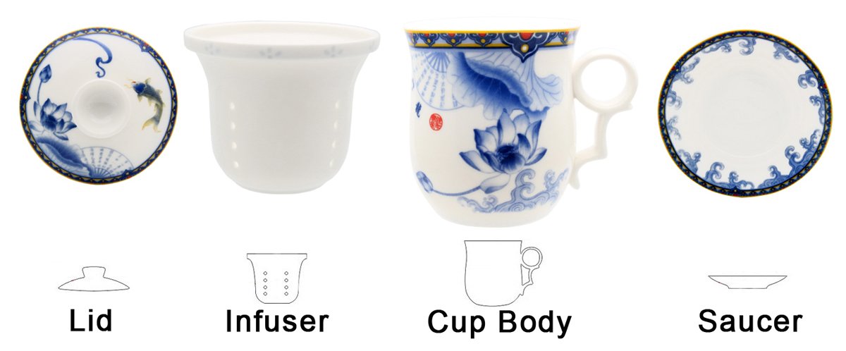Porcelain Tea Cup with Lid and Saucer Infuser Sets