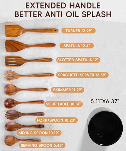 Wooden Cooking Utensils Set with Ceramic Holder (10 Count)