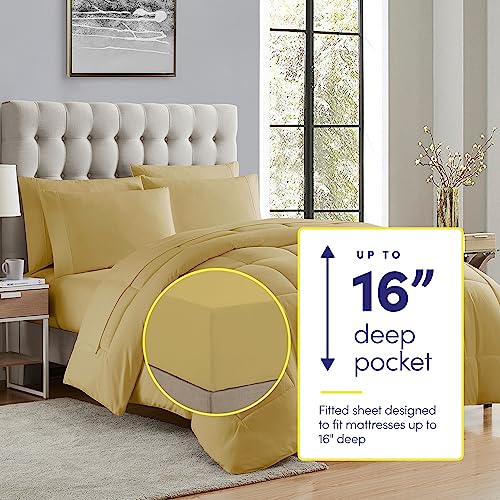 5 Piece Comforter Set Bag Solid Color All Season Soft Down Alternative Blanket & Luxurious Microfiber Bed Sheets