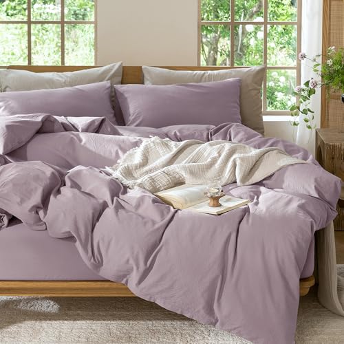 Duvet Cover Set 100% Washed Cotton Linen Like Queen (3 Count)