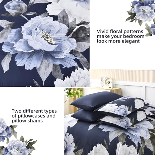 Navy Blue King Size Comforter Set 7 Piece Bed in a Bag