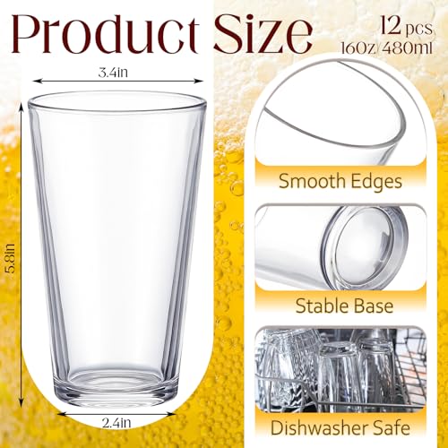 12 Pack Pint Beer Glasses Set Pint Glasses Drinking for Beverages (12 Count)