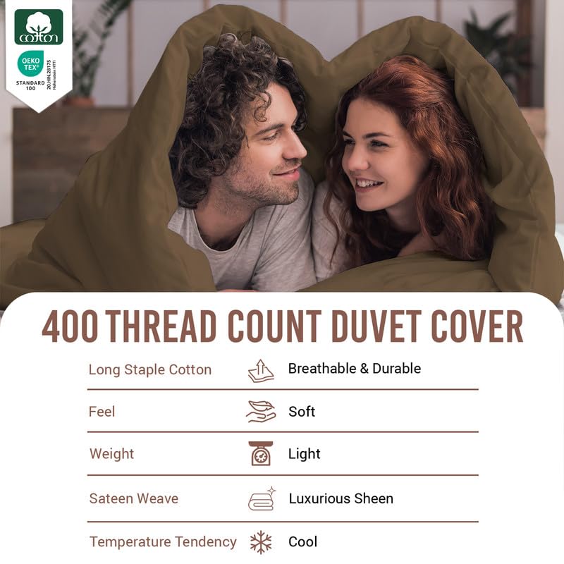 100% Cotton Twin Duvet Cover Set 400 Thread Count Woody Brown