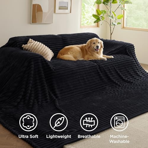 Extra Soft Large Fleece Blanket for Bed Black 120"x120"