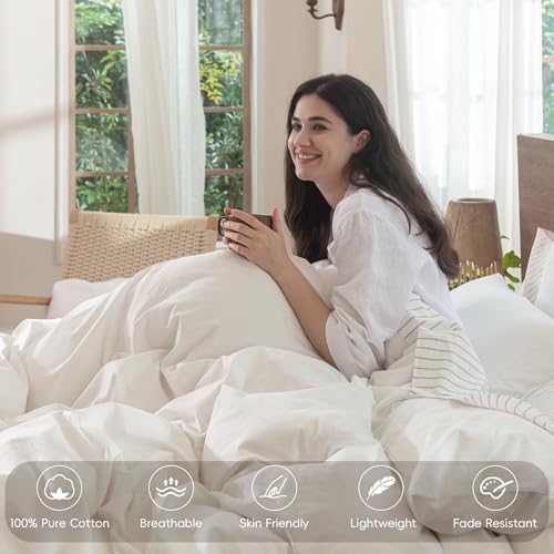 Duvet Cover Set 100% Washed Cotton Linen Like Oversized Queen (3 Piece Set)