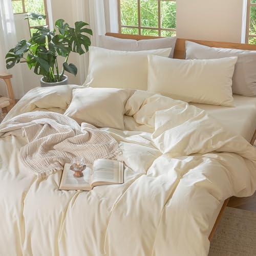 Duvet Cover Set 100% Washed Cotton Linen Like Super King (3 Piece Set)