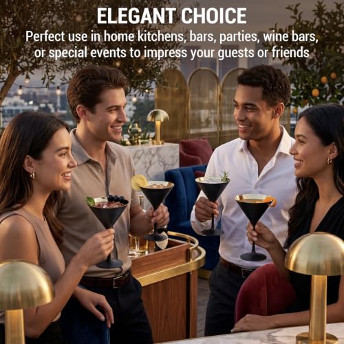 8 Ounce Modern Matte Black and Metallic Gold Tone Plated Martini Glasses (4 Count)