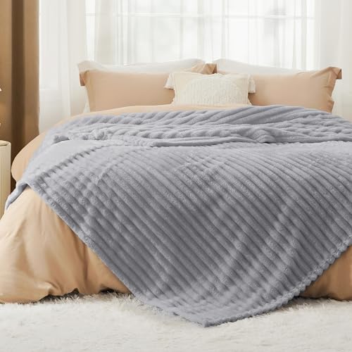 Full Size Fleece Blankets for Bed Light Grey 84"x90"