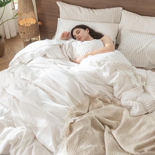 Duvet Cover Set 100% Washed Cotton Linen Like Queen