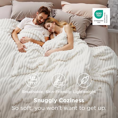 Extra Soft Large Fleece Blanket for Bed Off White 120"x120"