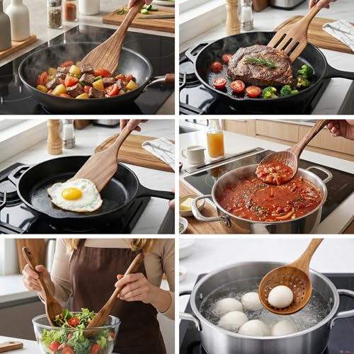 7 Acacia Wood Cooking Utensils Set Large Wooden Spoons for Cooking Spatula (7 Count)
