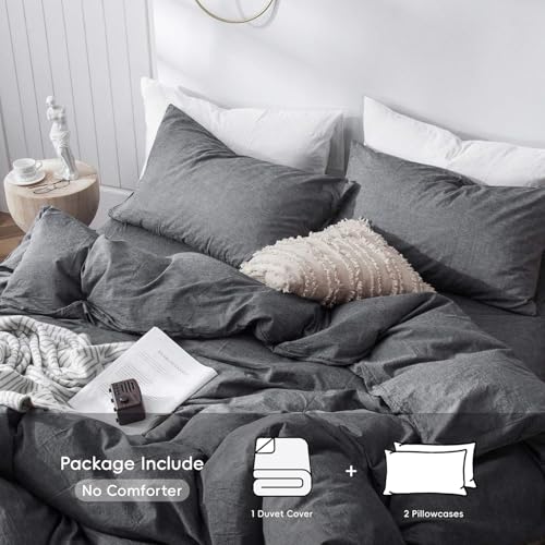 Duvet Cover Set 100% Washed Cotton Linen Like Alaska King