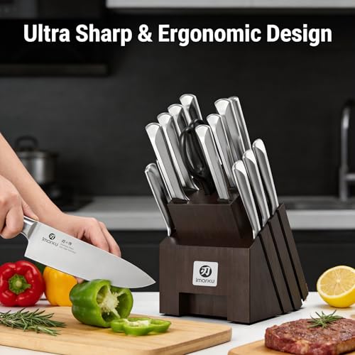 16 Pieces High Carbon Japanese Stainless Steel Knife Set with Block (16 Count)