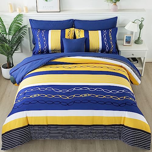 8 Pieces Bed in a Bag Stripe Comforter Set Queen Size
