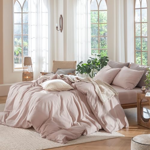 Duvet Cover Set 100% Washed Cotton Linen Like Full (64 Ounce)