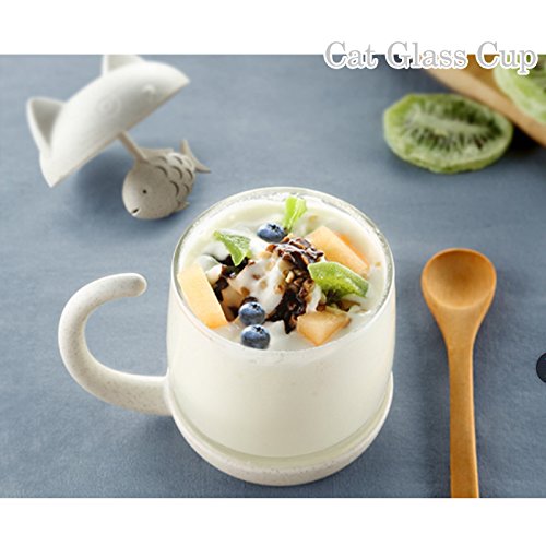 Cat Tea Cup Cute Mug Glass Pot with Fish Infuser for Loose Leaf Tea