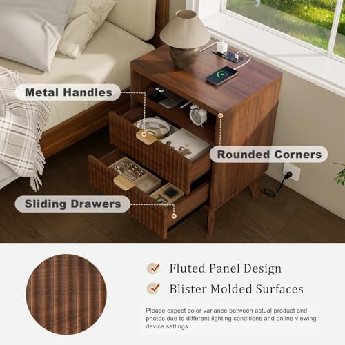 Fluted Nightstand with Charging Station