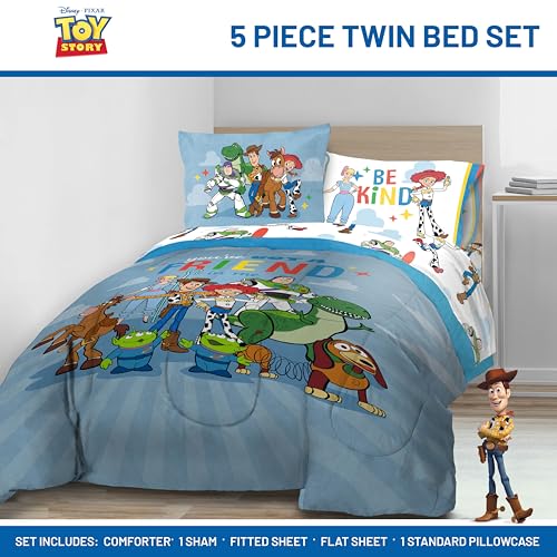 Disney Pixar Toy Story 5 Piece Twin Bed in a Bag Kids Comforter Set with Sheets & Sham