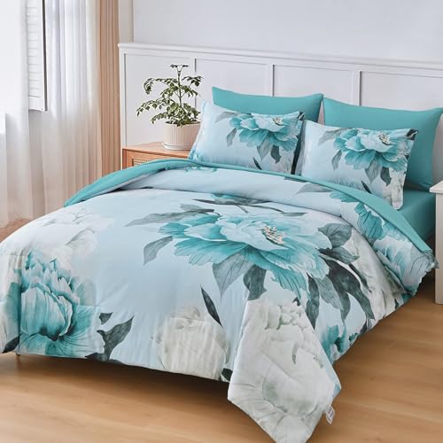 Floral Comforter Set Queen Size 7 Piece Bed in a Bag