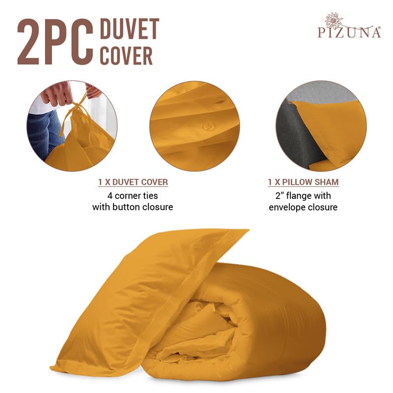 100% Cotton Twin Duvet Cover Set 400 Thread Count Honey Gold