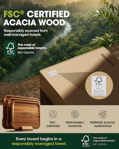 Starkbear Acacia Wood Cutting Board Set of 3 with Stand (3 Count)