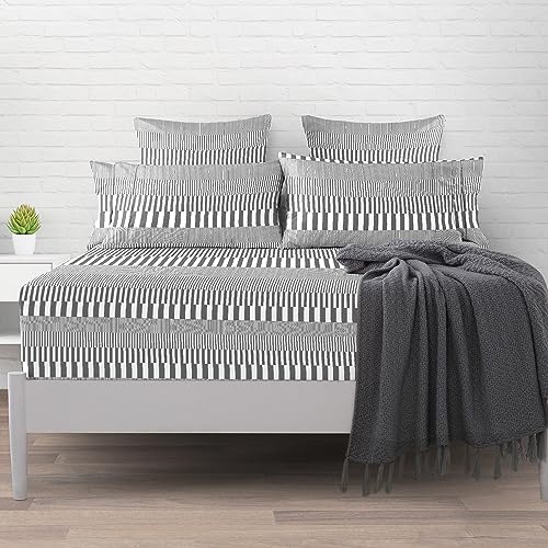 100% Cotton Cascade Stripe Print Twin XL Fitted Sheet 400TC Grey