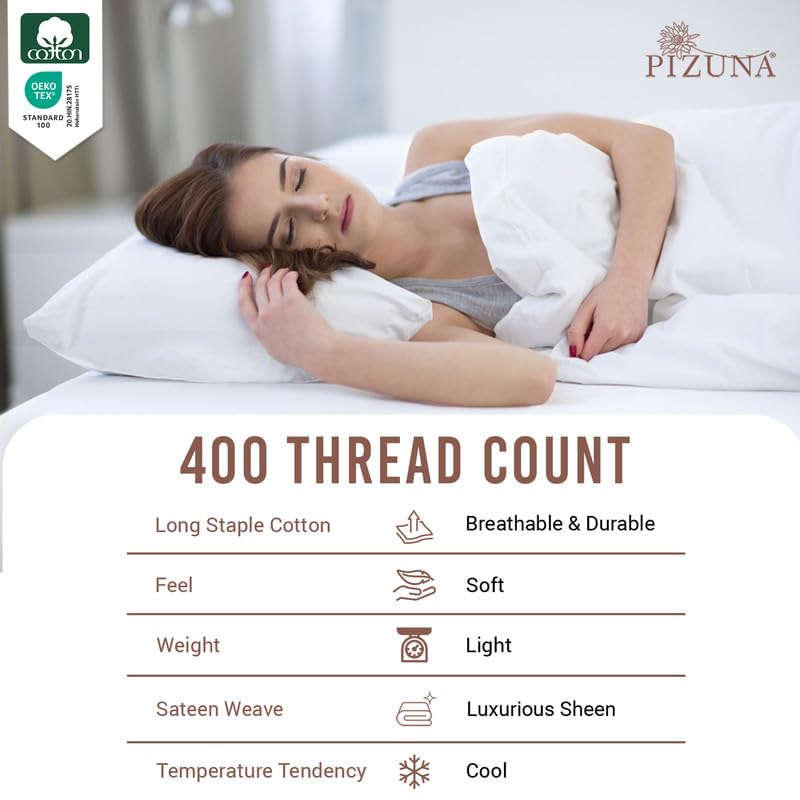 Cotton Twin XL Fitted Sheet + 2 Pillowcases Set 400TC Off White