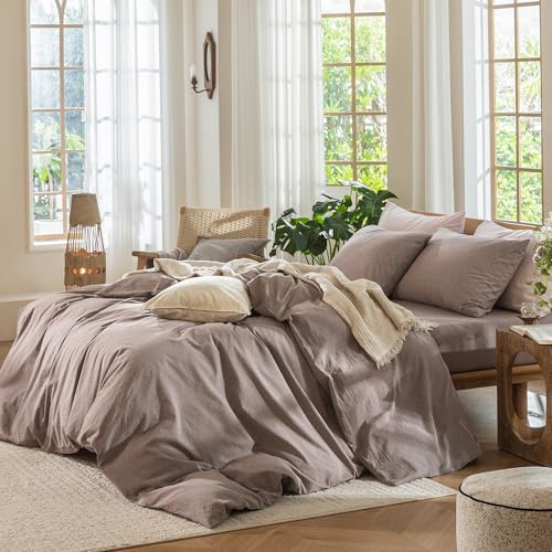 Duvet Cover Set 100% Washed Cotton Linen Like Alaska King
