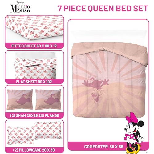 Disney Minnie Mouse Queen Comforter Set 7 Piece Bedding for Girls