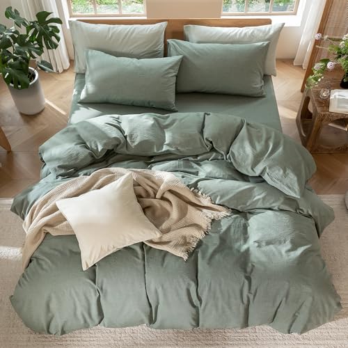 Duvet Cover Set 100% Washed Cotton Linen Like Cal King